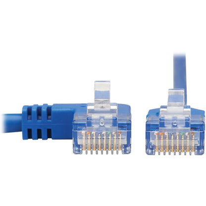 Tripp Lite Left-Angle Cat6 Gigabit Molded Slim UTP Ethernet Cable (RJ45 Left-Angle M to RJ45 M) Blue 2 ft. (0.61 m)
