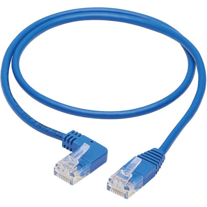 Tripp Lite Left-Angle Cat6 Gigabit Molded Slim UTP Ethernet Cable (RJ45 Left-Angle M to RJ45 M) Blue 2 ft. (0.61 m)