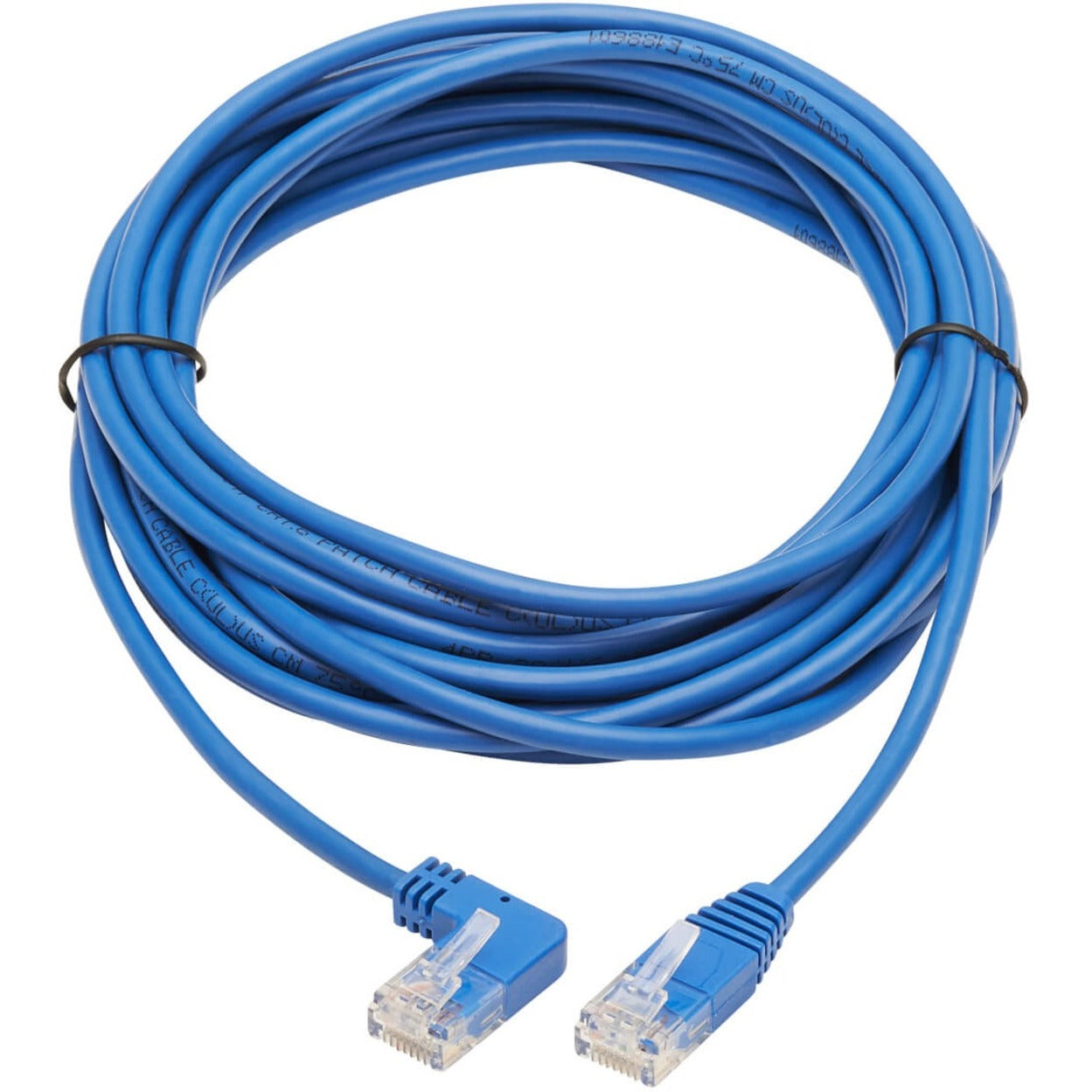 Tripp Lite Left-Angle Cat6 Gigabit Molded Slim UTP Ethernet Cable (RJ45 Left-Angle M to RJ45 M) Blue 15 ft. (4.57 m)
