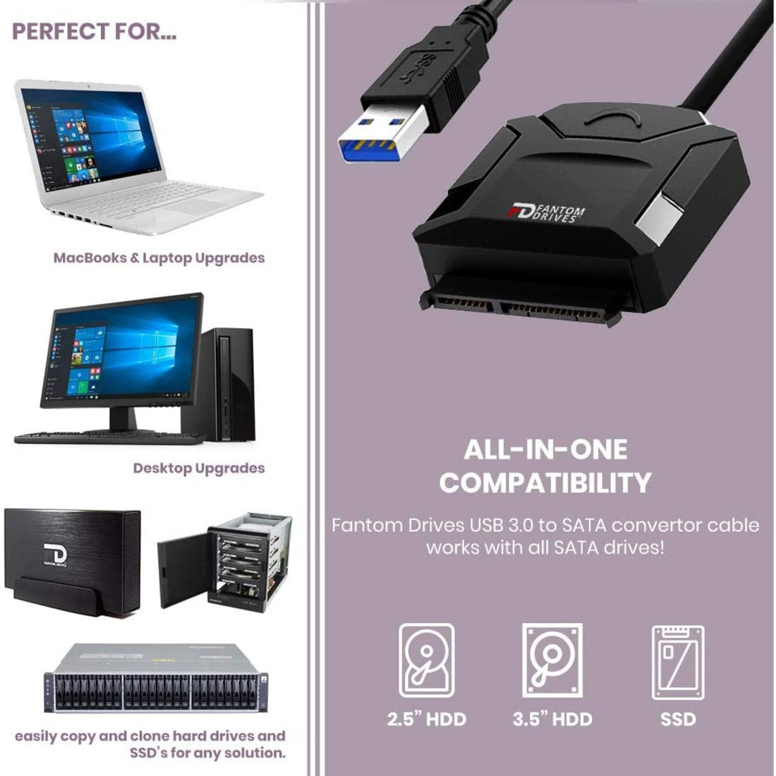 Fantom Drives FD 5TB Hard Drive Upgrade Kit with Seagate Barracuda ST5000LM000 (2.5" / 15mm) Fantom Drives USB 3.0 to SATA Cable Converter and Fantom Drives Cloning Software Inside USB Flash Drive - 1 Year Warranty - (HDD5000M-KIT)