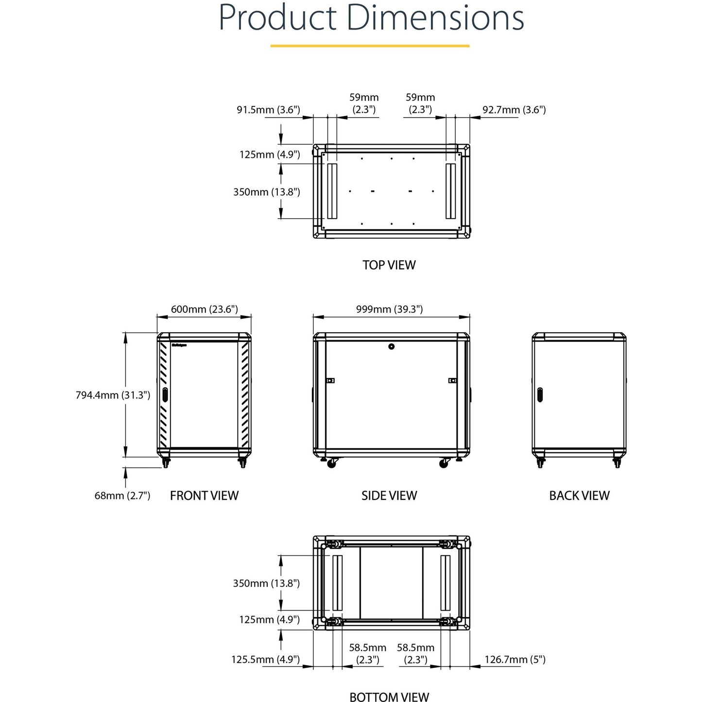 StarTech.com 15U 19" Server Rack Cabinet - 4 Post Adjustable Depth (6-32") Locking Knock Down Enclosure - Mobile w/Glass Door & Casters