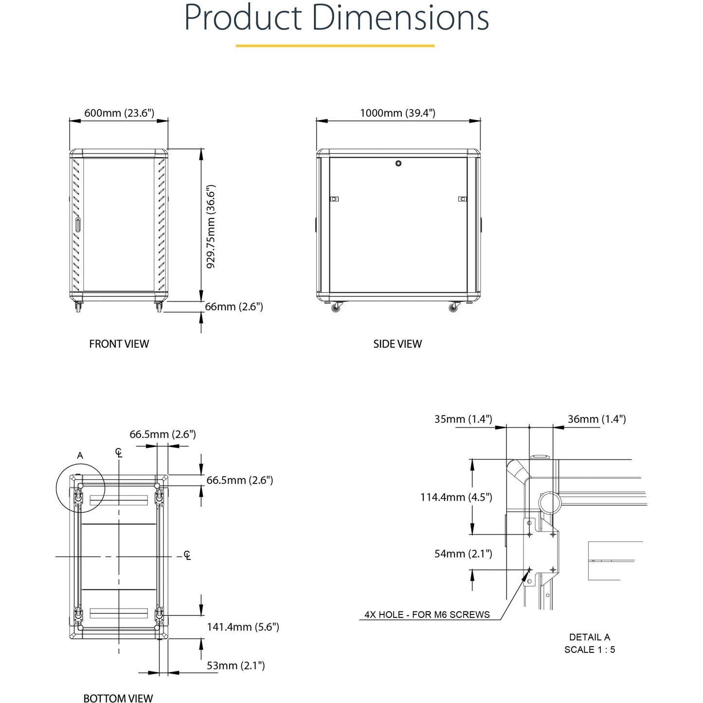 StarTech.com 18U 19" Server Rack Cabinet - 4 Post Adjustable Depth (6-32") Locking Knock Down Enclosure - Mobile w/Glass Door & Casters