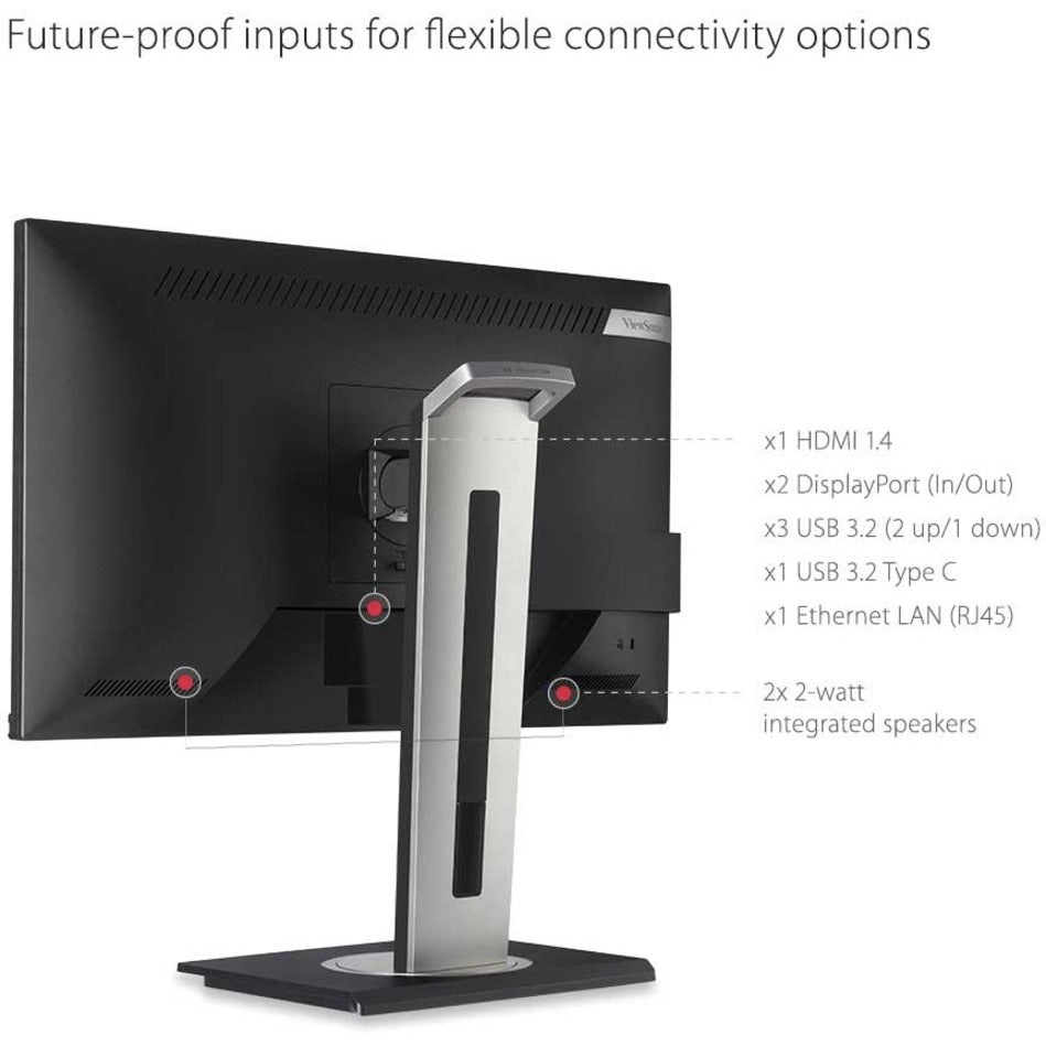 ViewSonic VG2456 24 Inch 1080p Monitor with USB C 3.2 Docking Built-In Gigabit Ethernet and 40 Degree Tilt Ergonomics for Home and Office