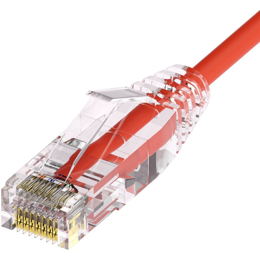 Unirise Clearfit Slim&trade; Cat6A 28AWG Patch Cable Snagless Red 1ft