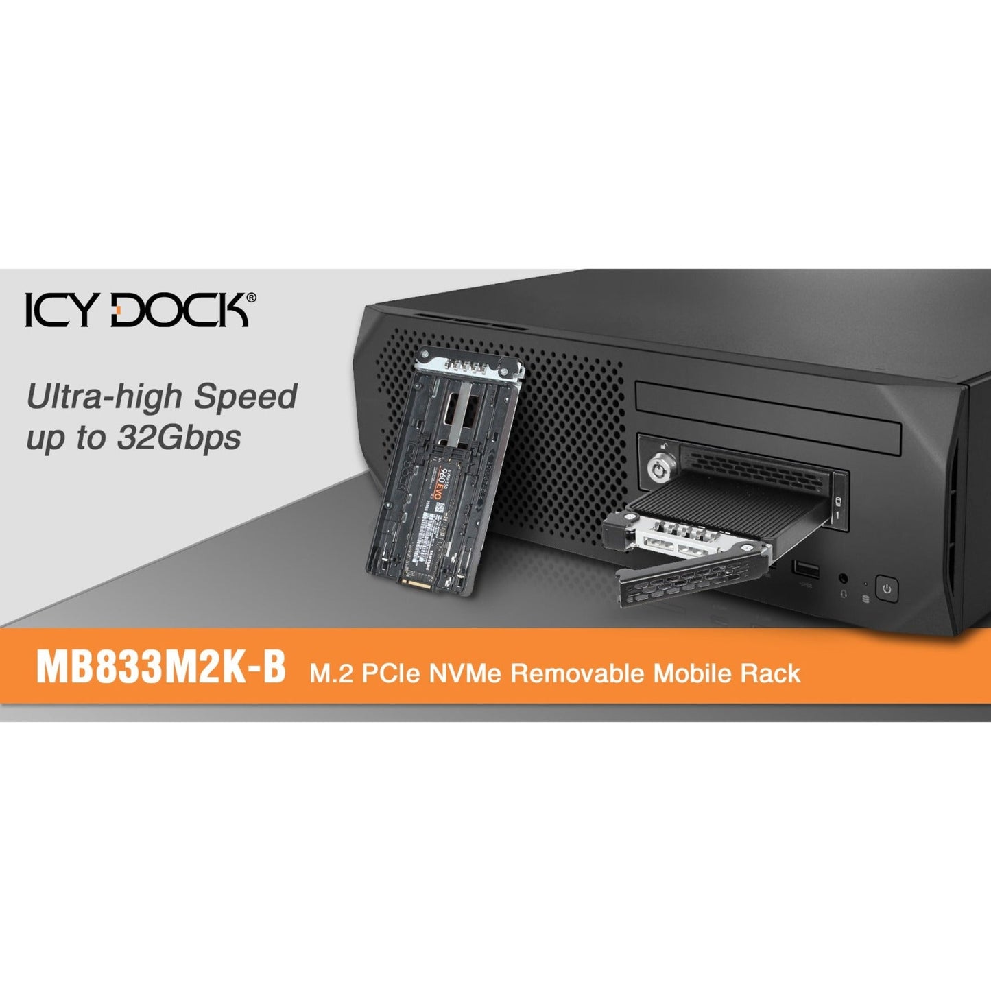 Icy Dock MB833M2K-B Drive Enclosure for 3.5" M.2 PCI Express NVMe - Mini-SAS HD Host Interface Internal - Black