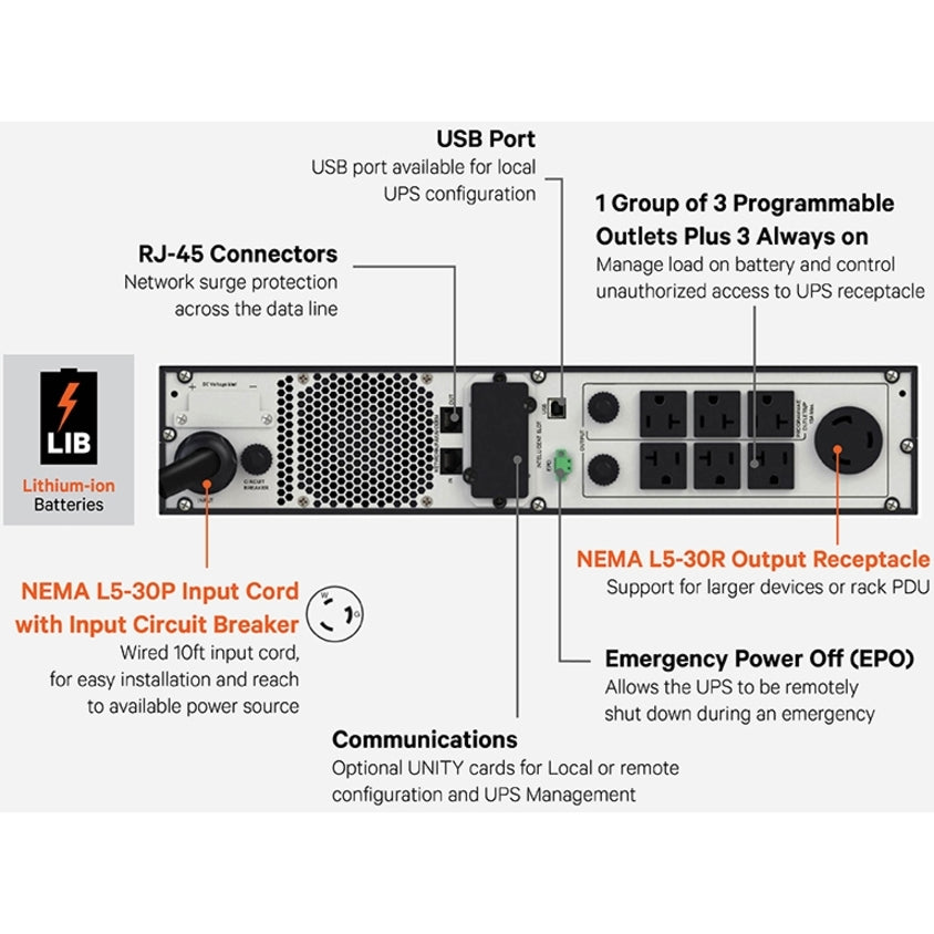 Vertiv Liebert PSI5 Lithium-Ion N UPS 3000VA/2700W 120V Line Interactive AVR With SNMP Card