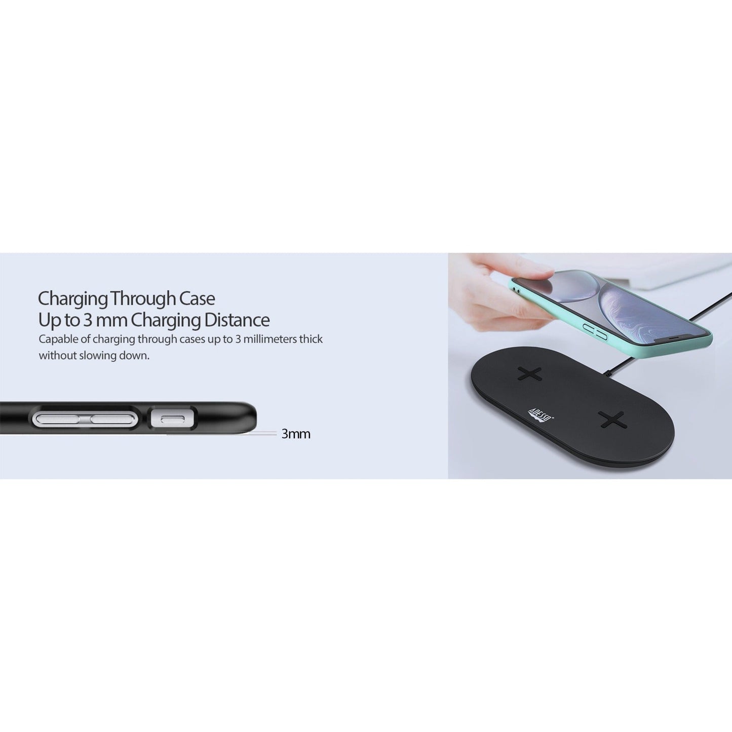 Adesso 15W Max Qi-Certified Dual 2-Coil Wireless Fast Charging Pad