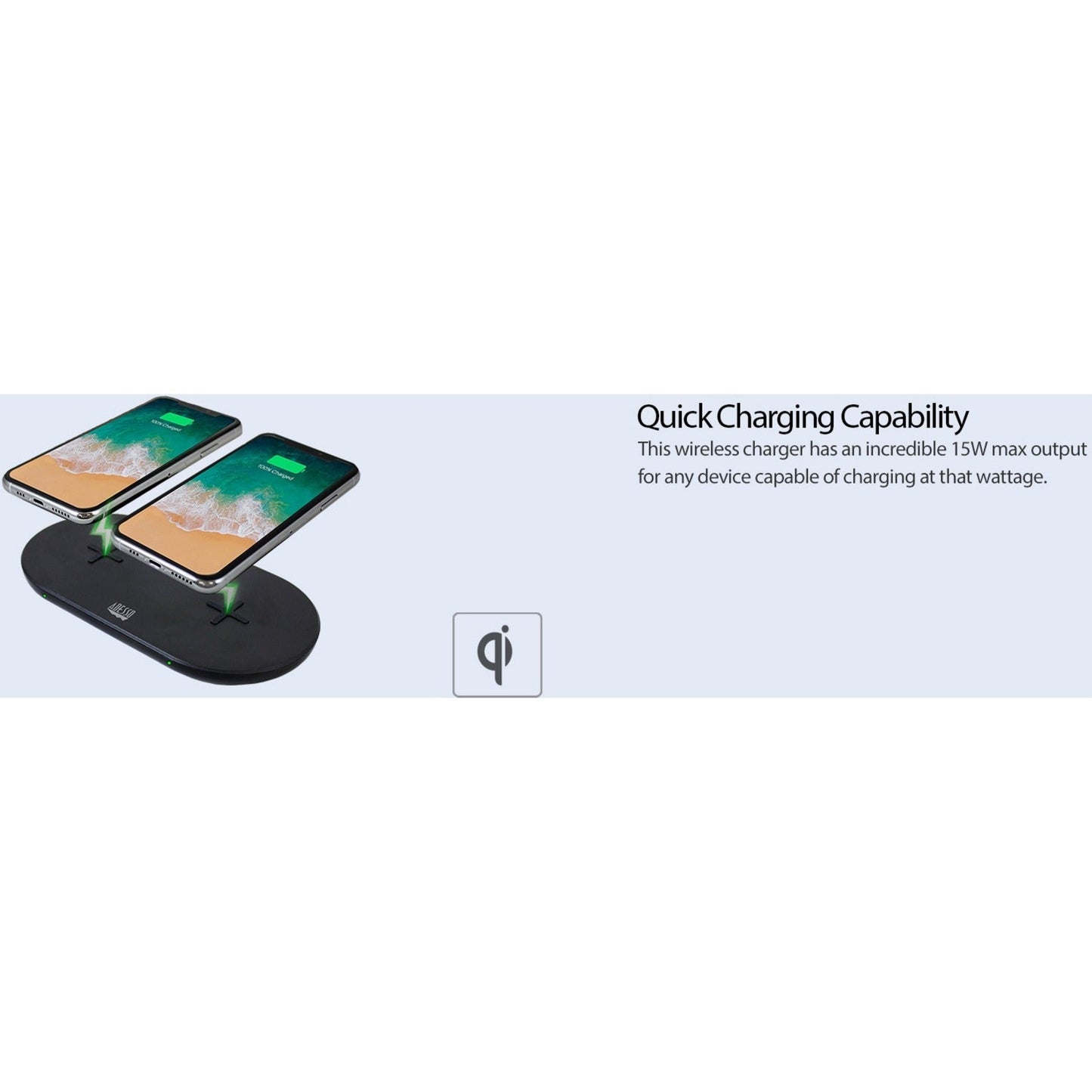 Adesso 15W Max Qi-Certified Dual 2-Coil Wireless Fast Charging Pad