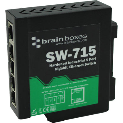 Brainboxes Hardened Industrial 5 Port Gigabit Ethernet Switch DIN Rail Mountable