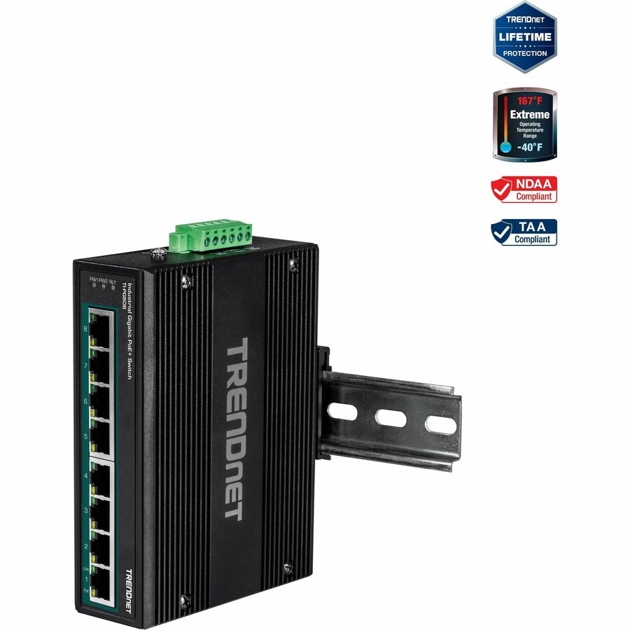 8PORT IND GIG POE+ DIN-RAIL    