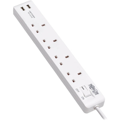 Tripp Lite 4-Outlet Power Strip with USB-A Charging BS1363A Outlets 220-250V 13A 1.8 m Cord BS1363A Plug White