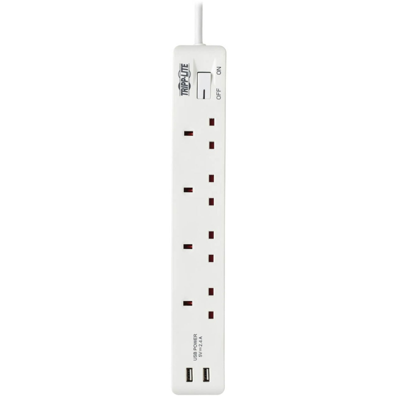 Tripp Lite 4-Outlet Power Strip with USB-A Charging BS1363A Outlets 220-250V 13A 1.8 m Cord BS1363A Plug White