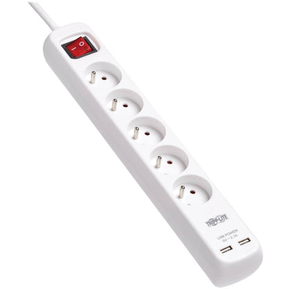 Tripp Lite 5-Outlet Power Strip with USB Charging French Type E Outlets 220-250V 16A 3 m Cord Type E Plug White