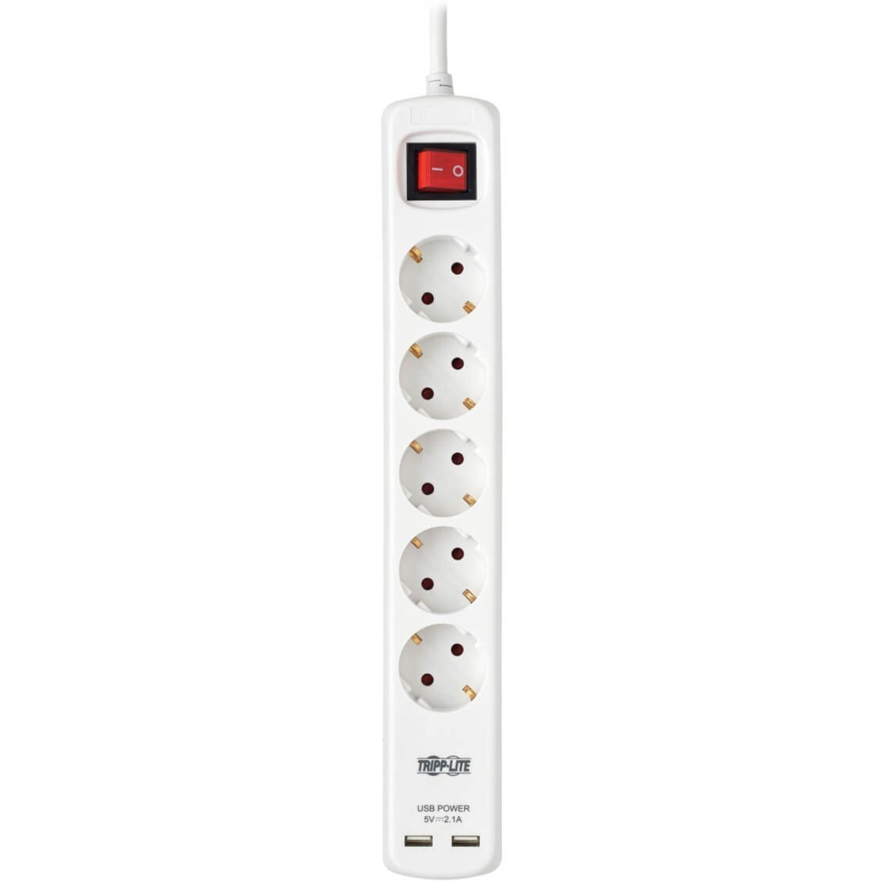 Tripp Lite 5-Outlet Power Strip with USB-A Charging Schuko Outlets 220-250V 16A 3 m Cord Schuko Plug White