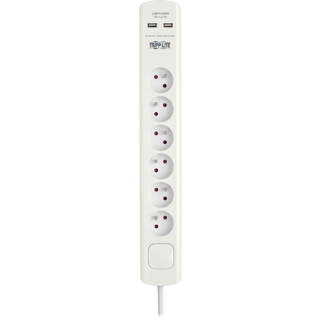 Tripp Lite 6-Outlet Surge Protector with USB Charging French Type E Outlets 220-250V 16A 1.8 m Cord Type E Plug White