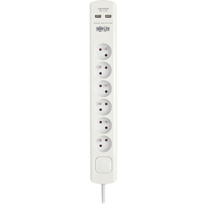 Tripp Lite 6-Outlet Surge Protector with USB Charging French Type E Outlets 220-250V 16A 1.8 m Cord Type E Plug White