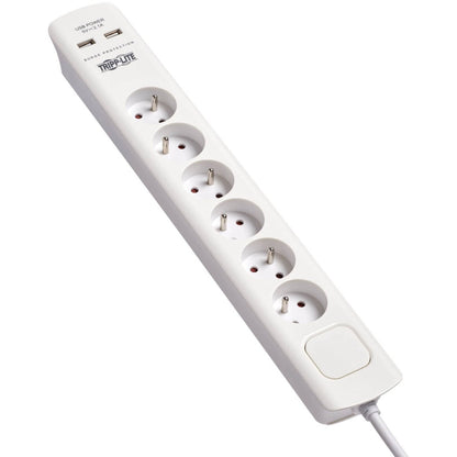 Tripp Lite 6-Outlet Surge Protector with USB Charging French Type E Outlets 220-250V 16A 1.8 m Cord Type E Plug White