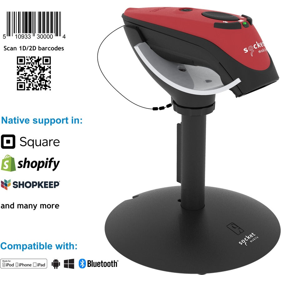 Socket Mobile DuraScan&reg; D750 Universal Plus Barcode Scanner Red & Charging Stand