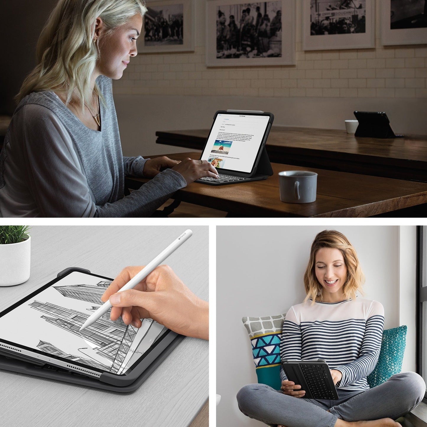 Logitech Slim Folio Pro Keyboard/Cover Case (Folio) for 12.9" Apple Logitech iPad Pro (3rd Generation) iPad Pro (4th Generation) Tablet - Oxford Gray