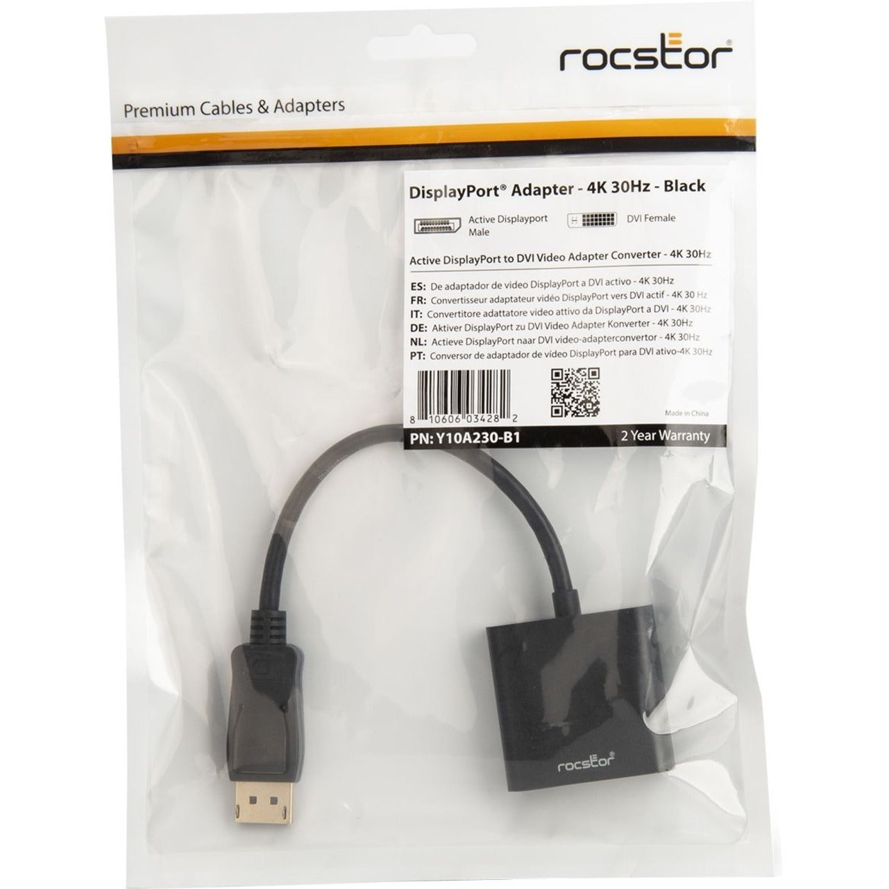 Rocstor Active DisplayPort&reg; to DVI Adapter - 4K@30Hz - Resolutions up to 3840x2160
