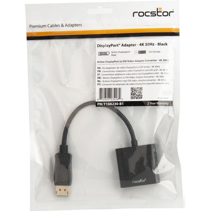 Rocstor Active DisplayPort&reg; to DVI Adapter - 4K@30Hz - Resolutions up to 3840x2160