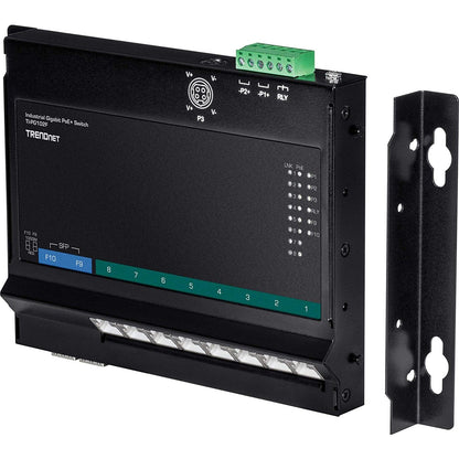 TRENDnet 10-Port Industrial Gigabit PoE+ Wall-Mounted Front Access Switch; TI-PG102F; 8x Gigabit PoE+ Ports; 2 x Gigabit SFP Slots; 240W PoE Budget; DIN-Rail & Wall Mount Brackets Included; IP30 Rated