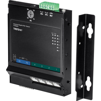 TRENDnet 6-Port Industrial Gigabit PoE+ Wall-Mounted Front Access Switch TI-PG62F 4 x Gigabit PoE+ Ports 2 x Gigabit SFP Slots DIN-Rail Wall Mount Brackets Included IP30 120W PoE Budget