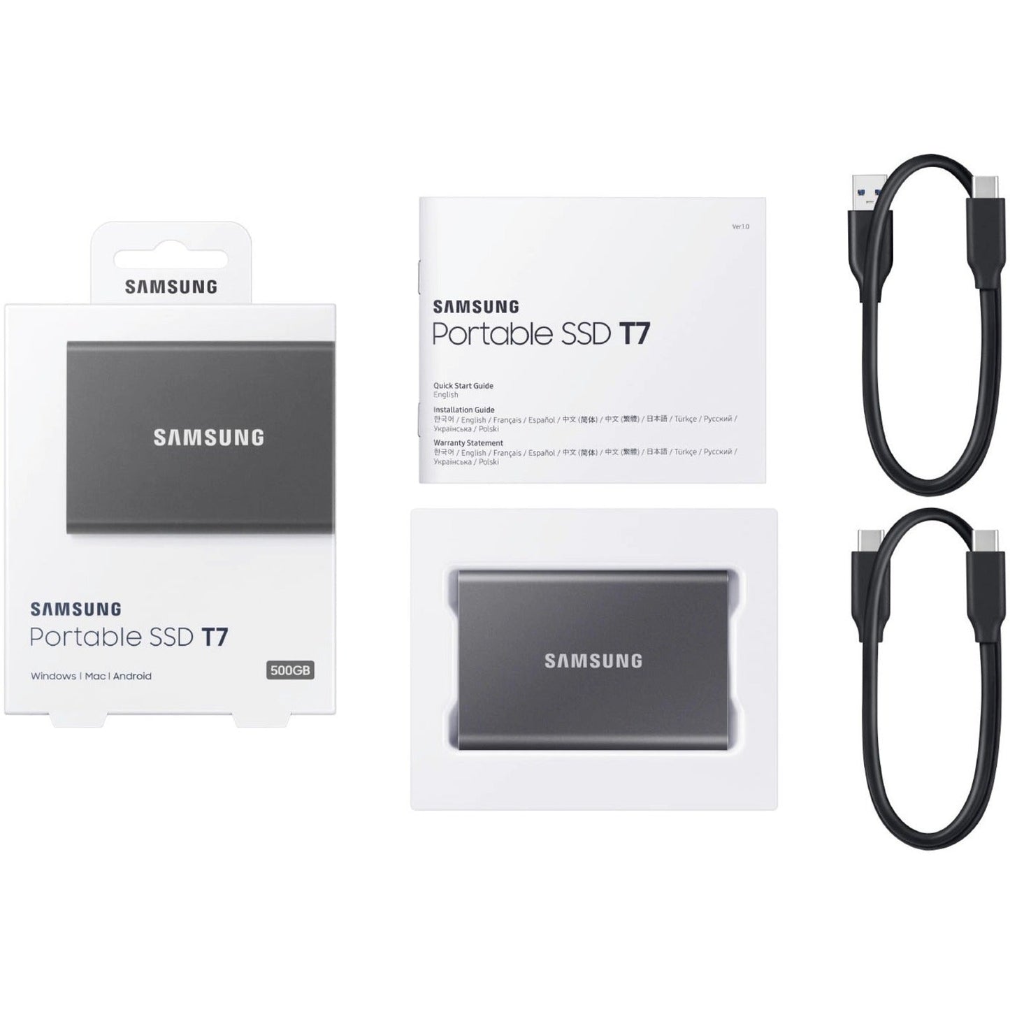 Samsung T7 MU-PC1T0T/AM 1 TB Portable Solid State Drive - External - PCI Express NVMe - Titan Gray