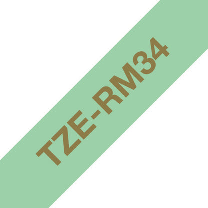 Brother TZe-RM34 Ribbon Tape Cassette - Gold on Mint Green 12mm Wide
