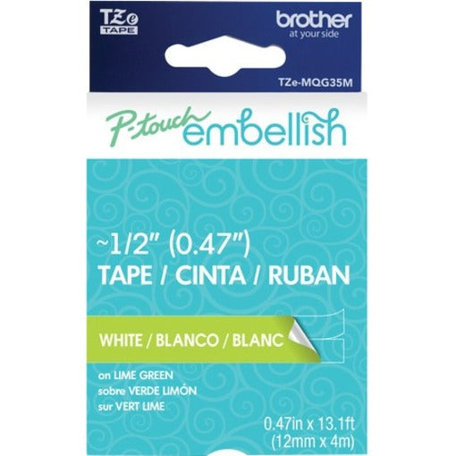 Brother P-touch Embellish White Print on Lime Green Laminated Tape 12mm (~1/2") x 4m