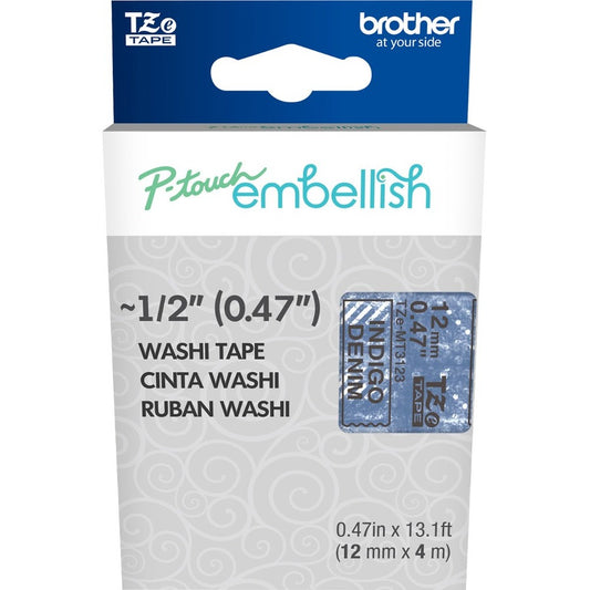 Brother P-touch Embellish Black on Indigo Denim Washi Tape 12mm (~1/2") x 4m