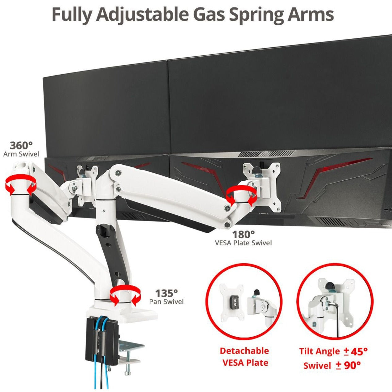 SIIG Dual Monitor Aluminum Heavy Duty Desk Mount with USB and Audio Ports