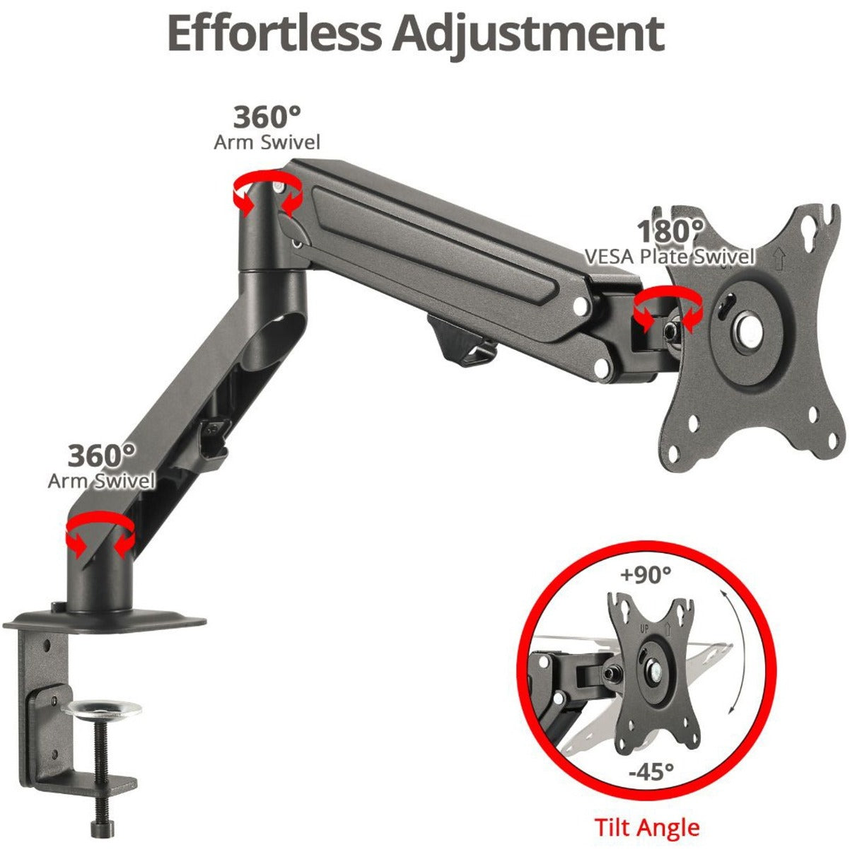 SIIG Single Gas Spring C-Clamp Monitor Desk Mount - 17" to 27"