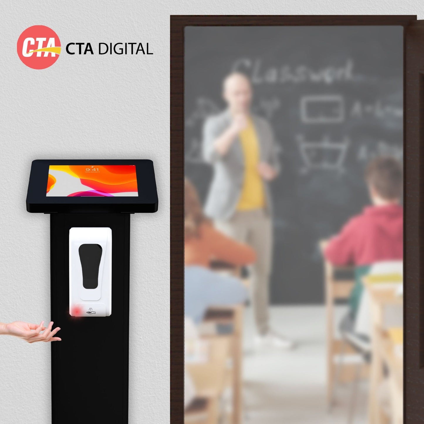 CTA Digital Premium Locking Floor Stand Kiosk with Graphic Card Slot and Automatic Soap Dispenser (Black)