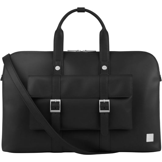 Moshi Treya Briefcase - Jet Black Two-in-one Messenger Briefcase for Laptops up to 13"  Vegan Leather Removable Clutch RFID Pocket