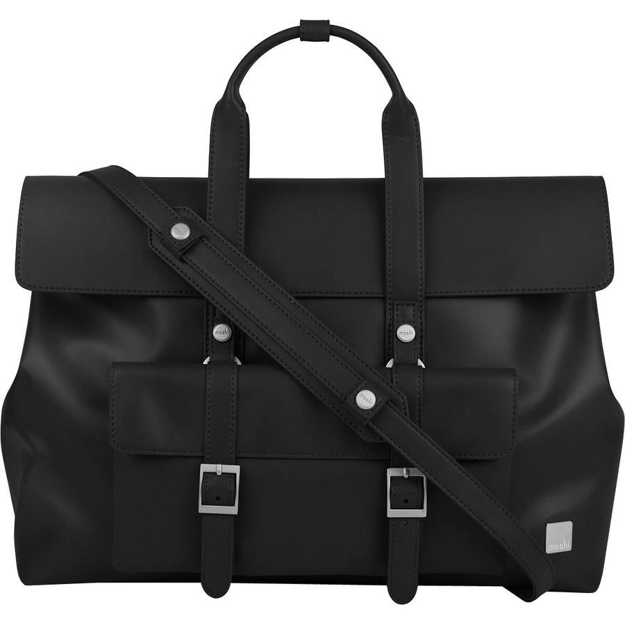 Moshi Treya Lite - Backpack Satchel/Backpack - Jet Black Three-in-one Messenger Backpack Satchel for Laptops up to 13"  Vegan Leather Removable Clutch RFID Pocket