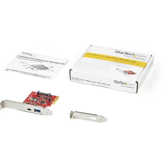 StarTech.com 2-Port 10Gbps USB-A & USB-C PCIe Card Adapter - USB 3.2 Gen 2 PCI Express Expansion Add-On Card - Windows macOS Linux