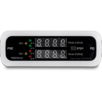 TRENDnet Inline PoE Tester TC-NTP1 Tests 4PPoE PoE+ PoE & Passive PoE Technology Wattage Voltage Amperage Polarity LED Display Battery-Free Troubleshoot PoE Issues IEEE 802.3af/at/bt