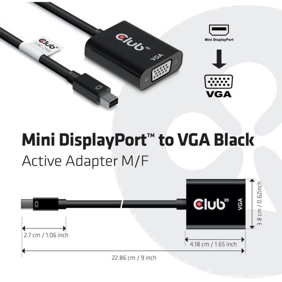 Club 3D MiniDisplayPort to VGA Black Active Adapter M/F