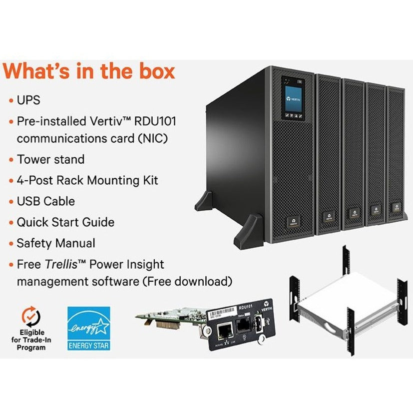 Vertiv Liebert GXT5 UPS-15kVA/15kW/208 and 120VAC|Online Rack/Tower Energy Star