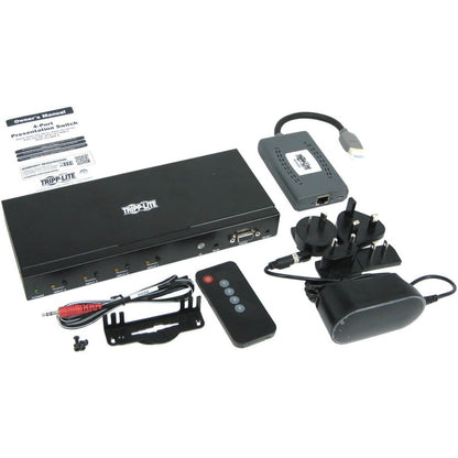 Tripp Lite 4-Port HDMI Switch Kit 4K 60 Hz 4 HDMI Inputs to 1 HDMI over Cat6 Extender 50 ft. TAA