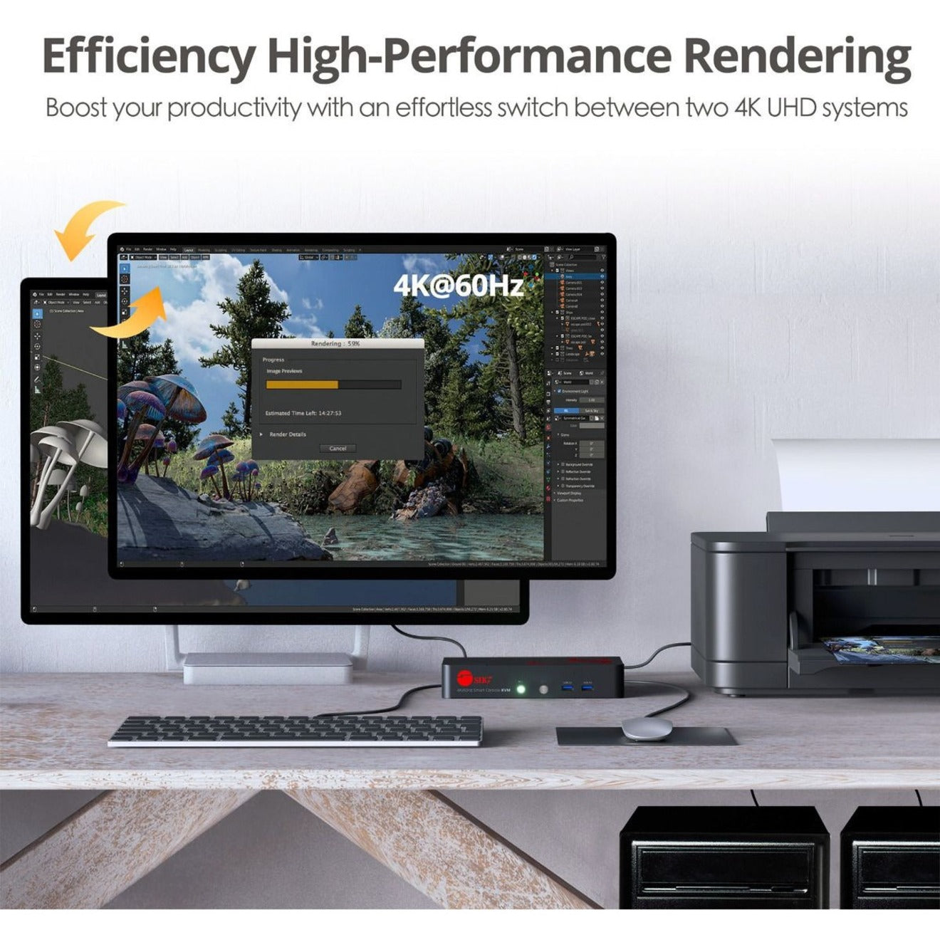 SIIG 2 Port 4K 60Hz DisplayPort 1.2 KVM Switch with USB 3.0 and Multi-Media ports