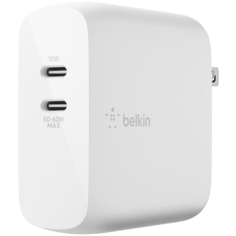 Belkin BoostCharge Dual USB-C GaN Wall Charger 68W and USB-C Cable Laptop Chromebook Charging - Power Adapter
