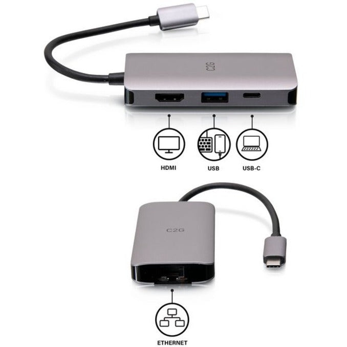 C2G USB C Dock with HDMI USB Ethernet USB C & Power Delivery up to 100W