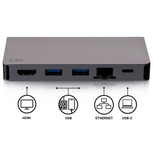 C2G USB C Dock with HDMI USB Ethernet USB C & Power Delivery up to 100W