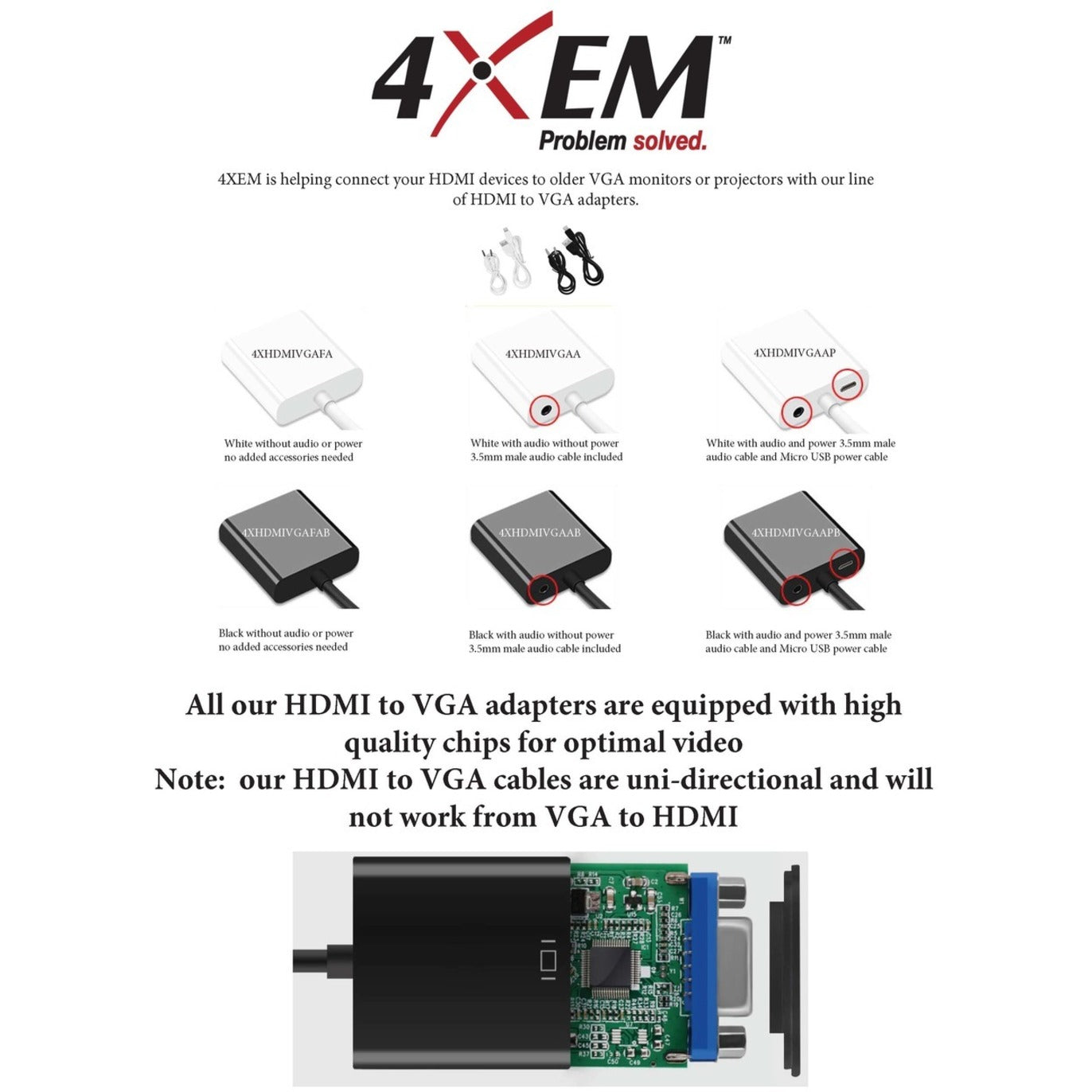 4XEM HDMI to VGA Adapter With 3.5mm Audio Cable- Black