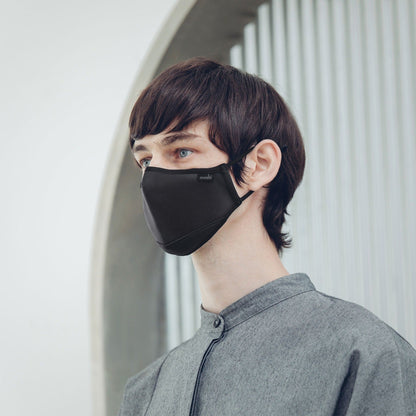 Moshi OmniGuard&trade; Mask with 3 Replaceable Nanohedron Filters - Ocean Black (L) PM 0.075 Filtration Antibacterial Treatment Washable and Reusable Includes Carry Pouch