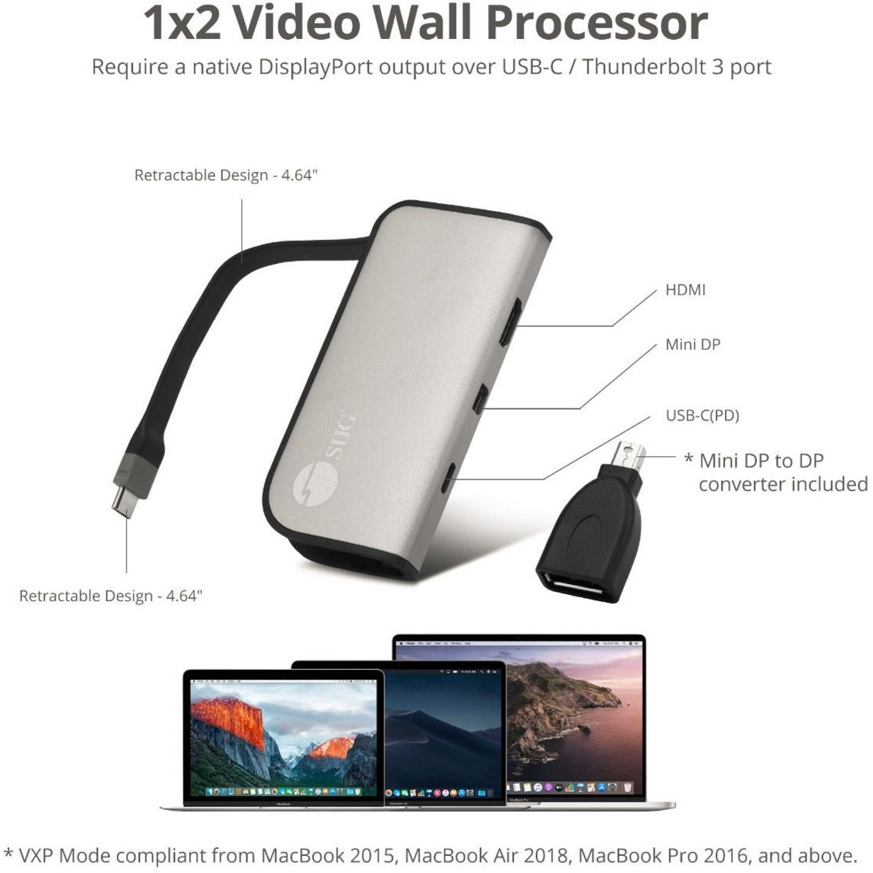 SIIG USB-C to mDP & HDMI VXP Video Adapter with 100W PD 3.0