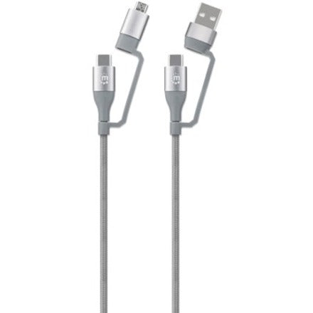 Manhattan USB-C & USB-A 4-in-1 Charge & Sync Cable 1m USB-C & USB-A to USB-C USB-A and Micro-B 480 Mbps (USB 2.0) 3A / 60W (fast charging) Male to Male Braided Design Space Grey Lifetime Warranty Boxed