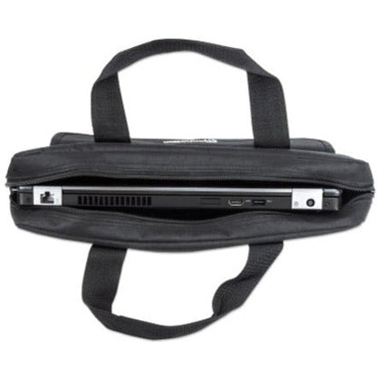 Manhattan London Laptop Bag 17.3"  Top Loader Black LOW COST Accessories Pocket Shoulder Strap (removable) Notebook Case Three Year Warranty